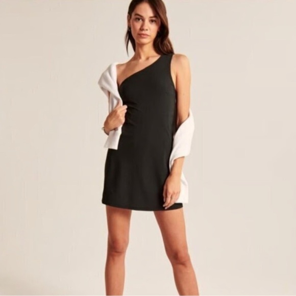 Abercrombie & Fitch Traveler One Shoulder Mini Dress Medium TALL black Athletic - Picture 1 of 10